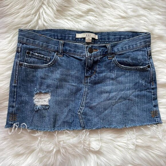 Y2K Distressed Mini Jean Skirt - Picture 1 of 7